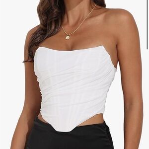 Women's Strapless Open Back Boned Bustier Zip Back Corset Bodyshaper Crop Top